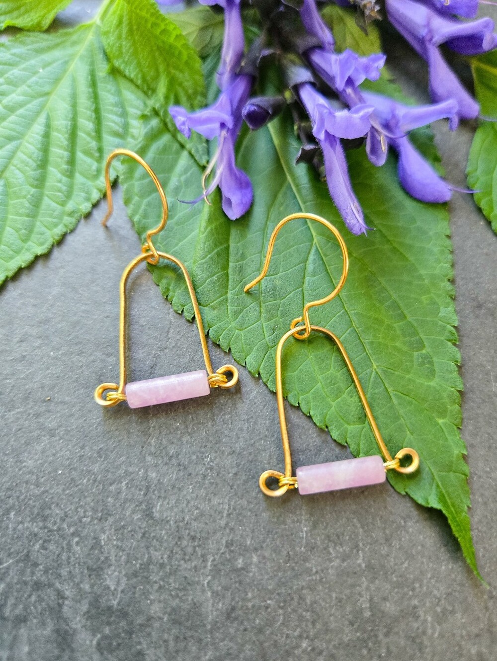 NWT Lepidolite Brass Frame Earrings